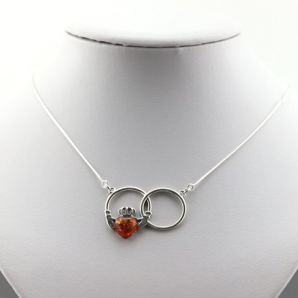 Sterling silver necklace with natural Baltic amber, heart silver necklace - Picture 5 of 16